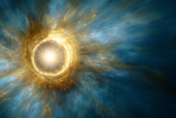 A radiant burst of golden cosmic light symbolizing energy and awareness, reflecting the contrast of prana vs tantra.