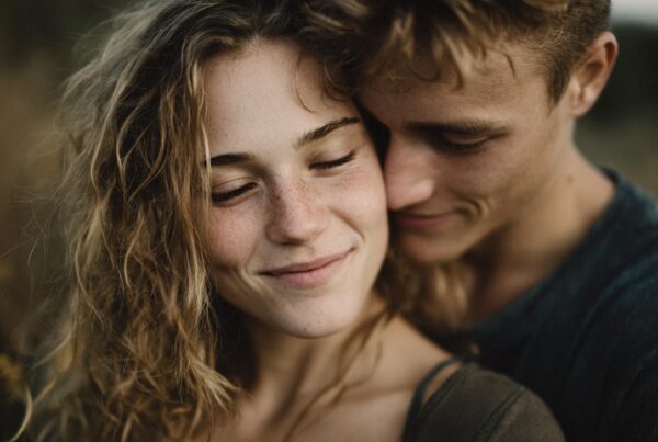 A tender close-up of a young couple embracing, expressing intimacy and warmth, symbolizing what is sexual energy.